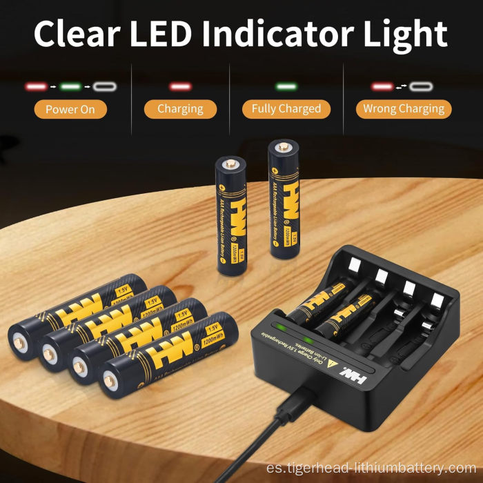 4 pilas de litio recargables AAA de 1,5 V y 1200 mWh.